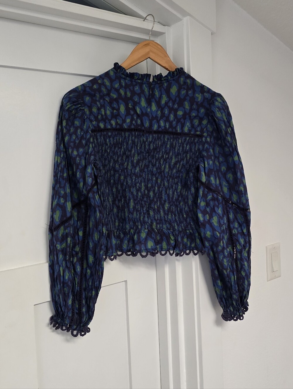 FARM Rio Blue and Green Smocked Peplum Blouse - Picture 8 of 15